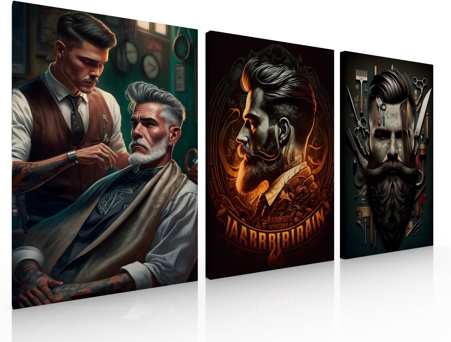 Ideas creativas In-Cuadro Decorativo Moderno Para Barberia o Peluqueria Juego de 3 Cuadros- Cuadros Modernos- Canvas-Hombres Con Barba- 3 pz 40 x 60 cm