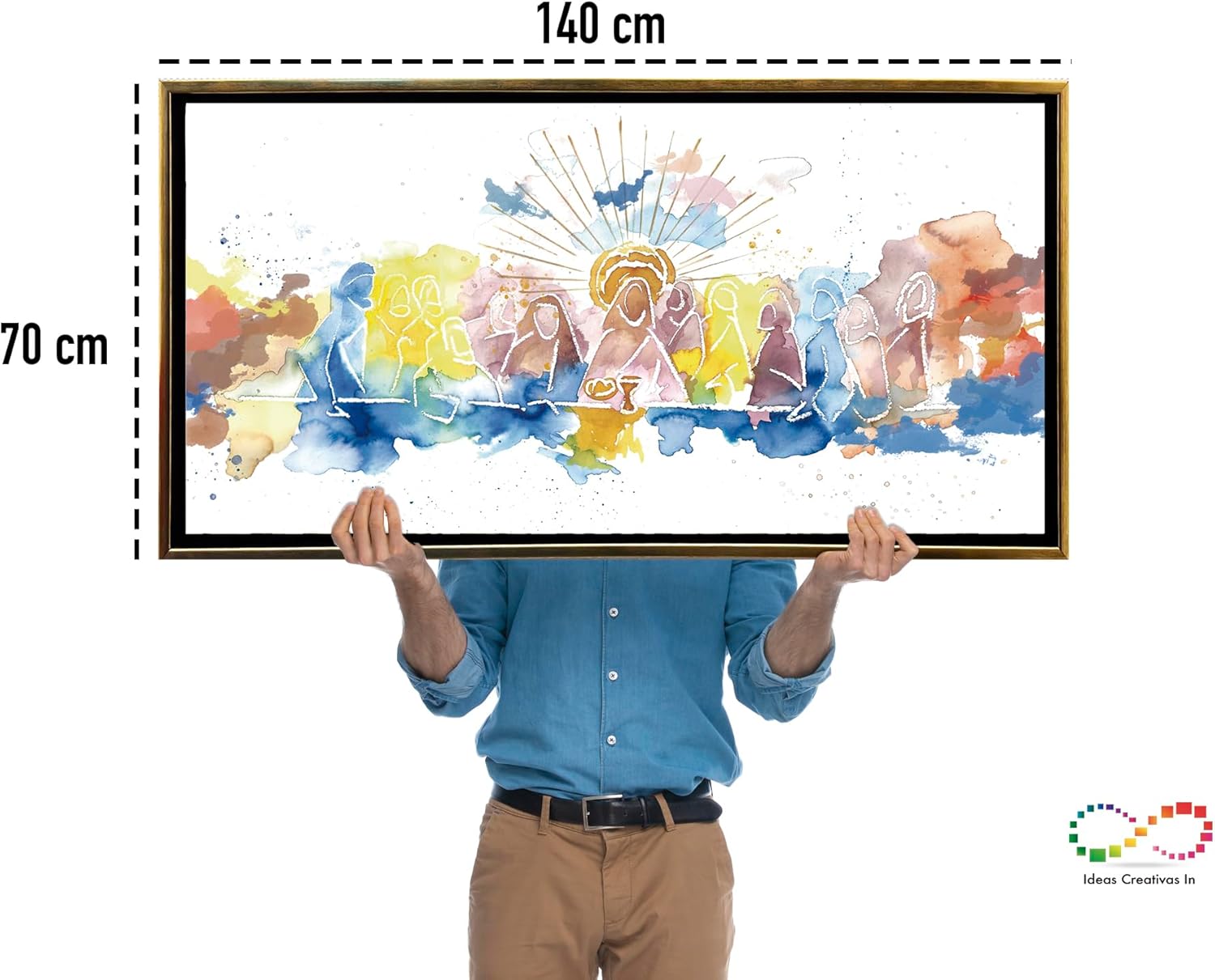 Ideas creativas in-Cuadro Decorativo Canvas Marco Flotante Para Comedor Cocina Ultima Cena Abstracta Acuarela Calidad Premium-Moderno-140 x 70 cm -Oro - Imagen 6