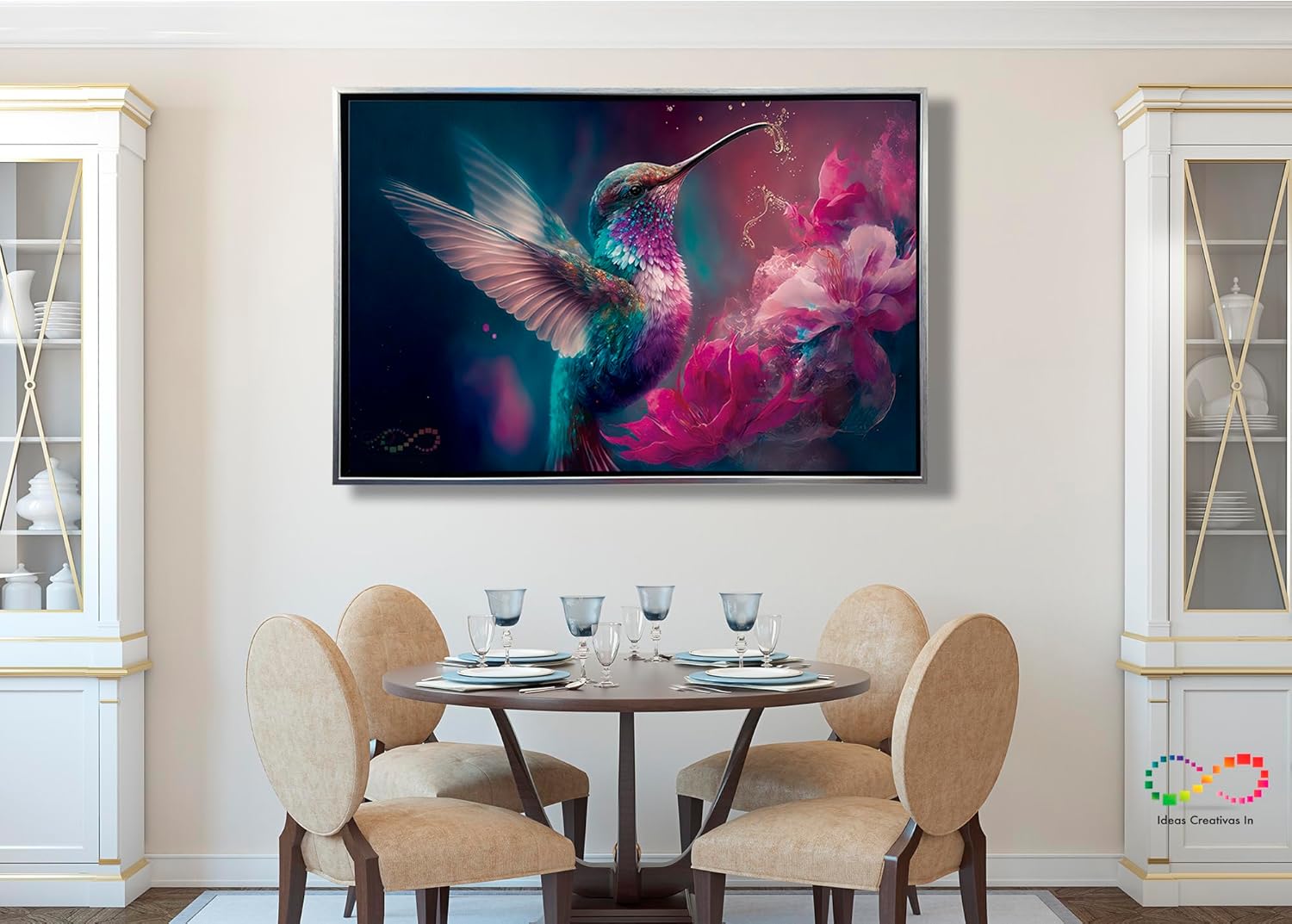 Ideas Creativas In-Cuadro Decorativo Moderno Con Marco Flotante Colibri Magico Volando Flores- Tipo Galeria-120 cm x 80 cm (plata) (copia) - Imagen 4