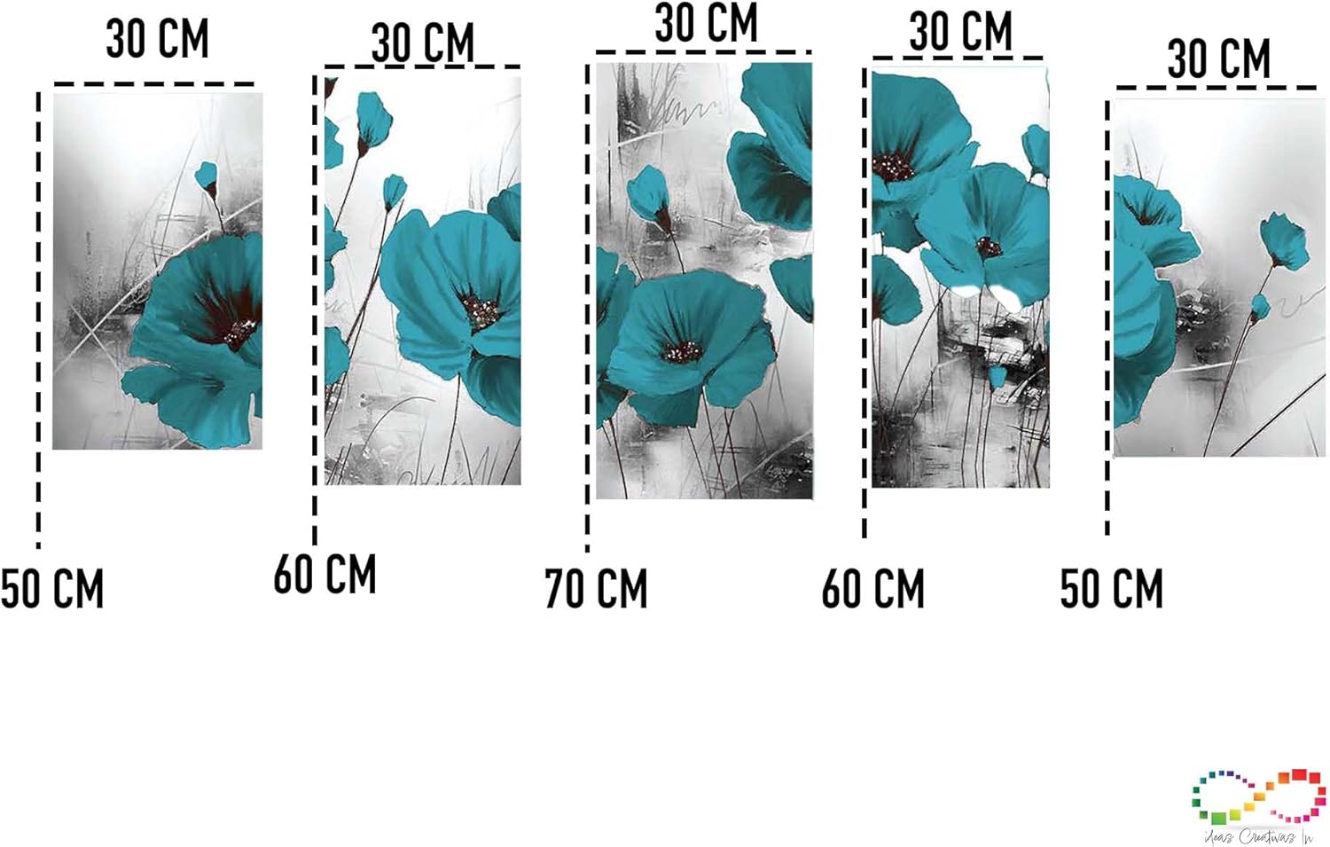 Set de 5 Cuadros Decorativos Modernos Para Sala Flor Turquesa - Imagen 6