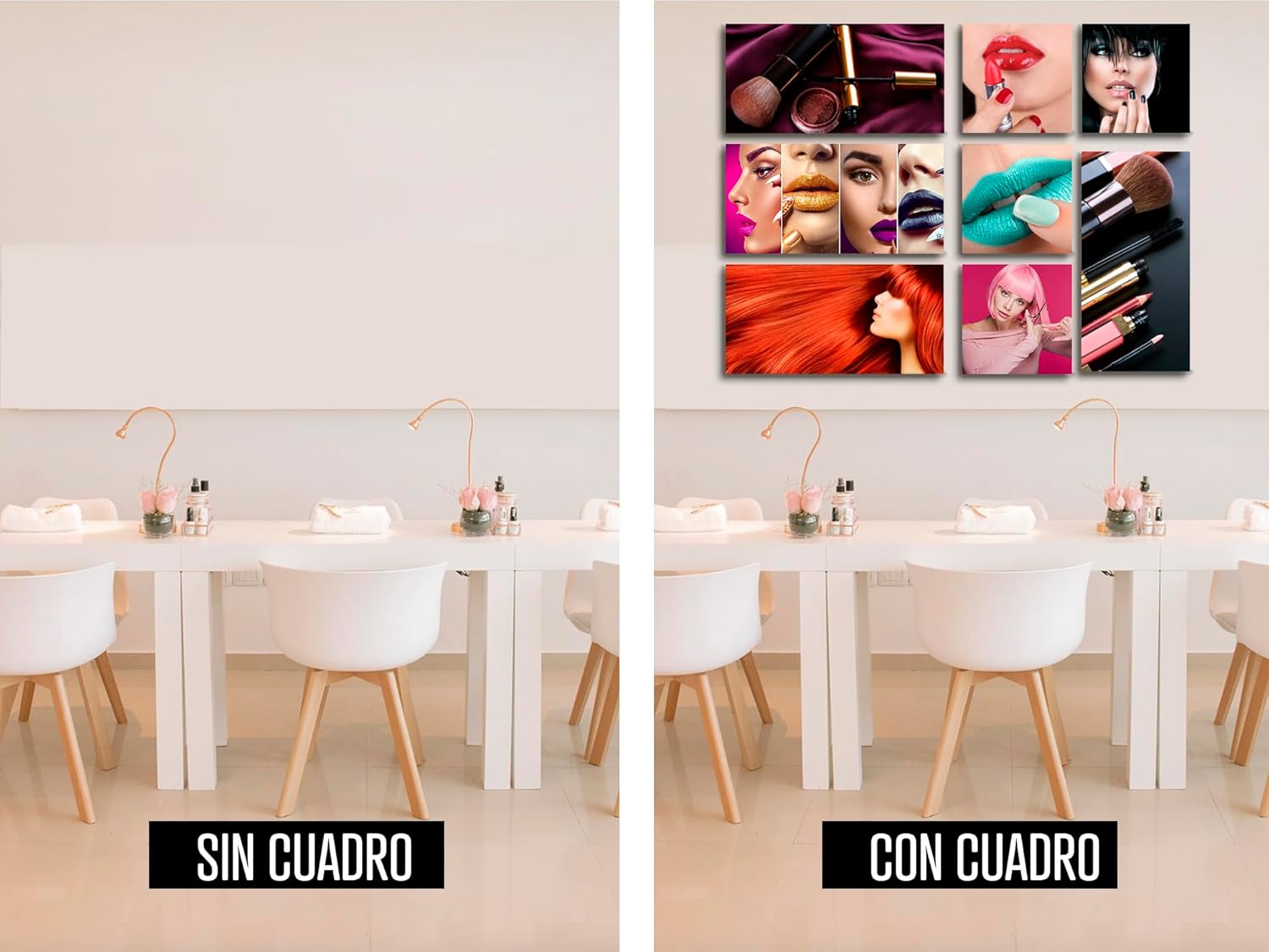 Ideas creativas In- Set de 8 Cuadro Decorativos Para Estetica o Spa Salon de Belleza Maquillaje-Decoracion Moderna-Canvas - Imagen 6