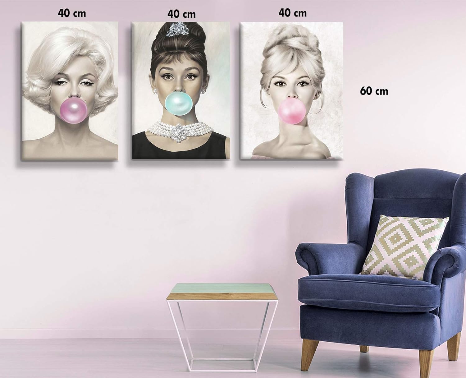 Set de 3 cuadros decorativos, Marilyn Monroe y Audrey Hepburn y brigitte bardot - Imagen 4