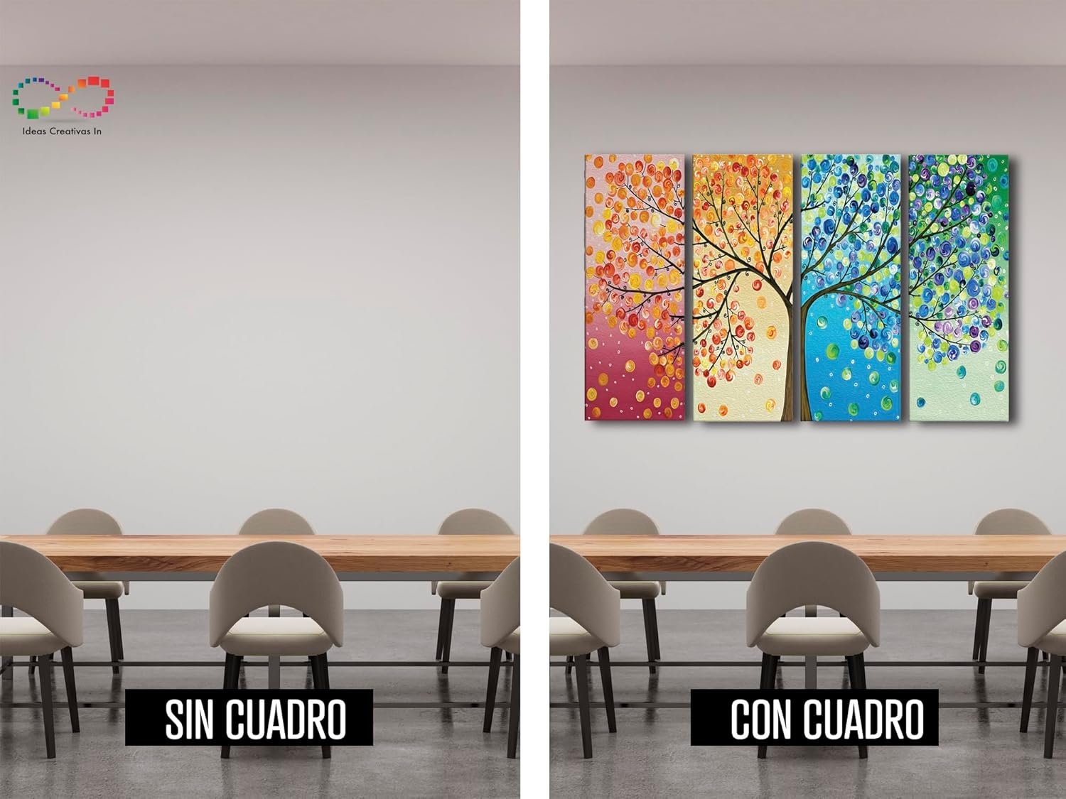 Ideas Creativas In-Set de 4 Cuadros Decorativos Modernos Arbol De La Vida 4 Estaciones, Decoracion Sala Comedor Recamara Oficina-Canvas- 130 cm x 80 cm - Imagen 5