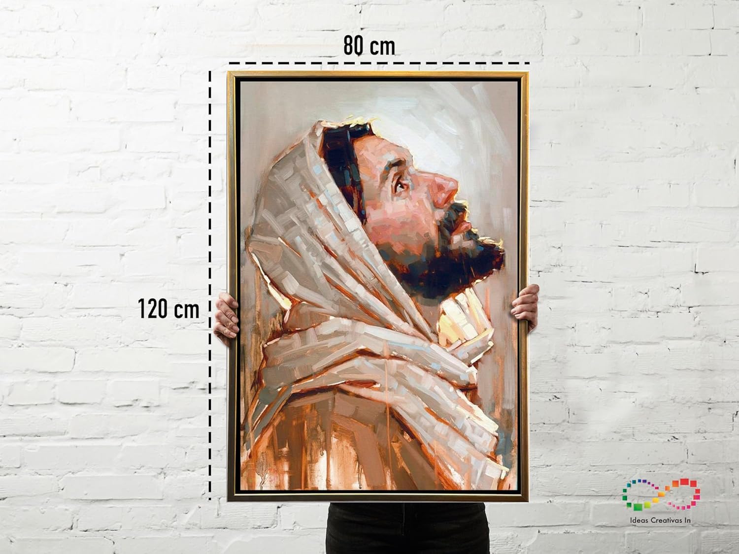 IIdeas Creativas In Cuadro Decorativo Lienzo Canvas Moderno Con Marco Cara Jesus Cristo Con Efecto Pintura Espatula Calidad Premium (Oro) - Imagen 7
