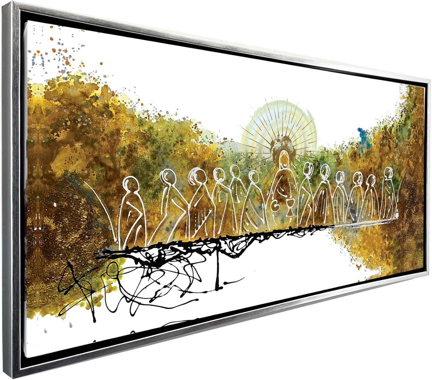 Ideas creativas in- Cuadro Decorativo Canvas Marco Flotante Para Comedor Cocina Ultima Cena Sagrada Abstracta Calidad Premium (Plata)-Textura oleo-140 x 70cm - Imagen 6