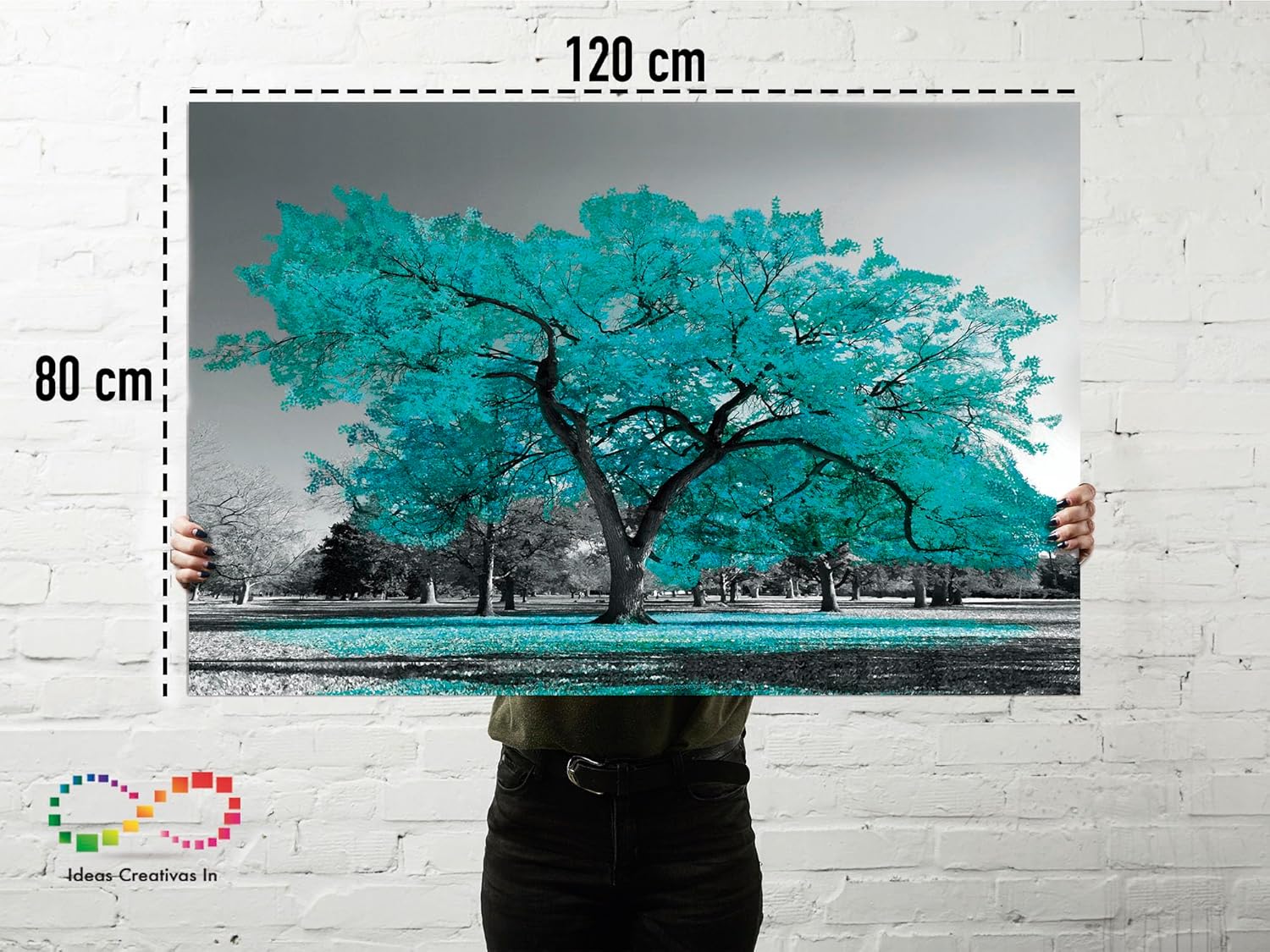 Ideas Creativas in Cuadro decorativo moderno para sala recámara comedor árbol Turquesa-Minimalista-Canvas-120 x 80 cm - Imagen 6