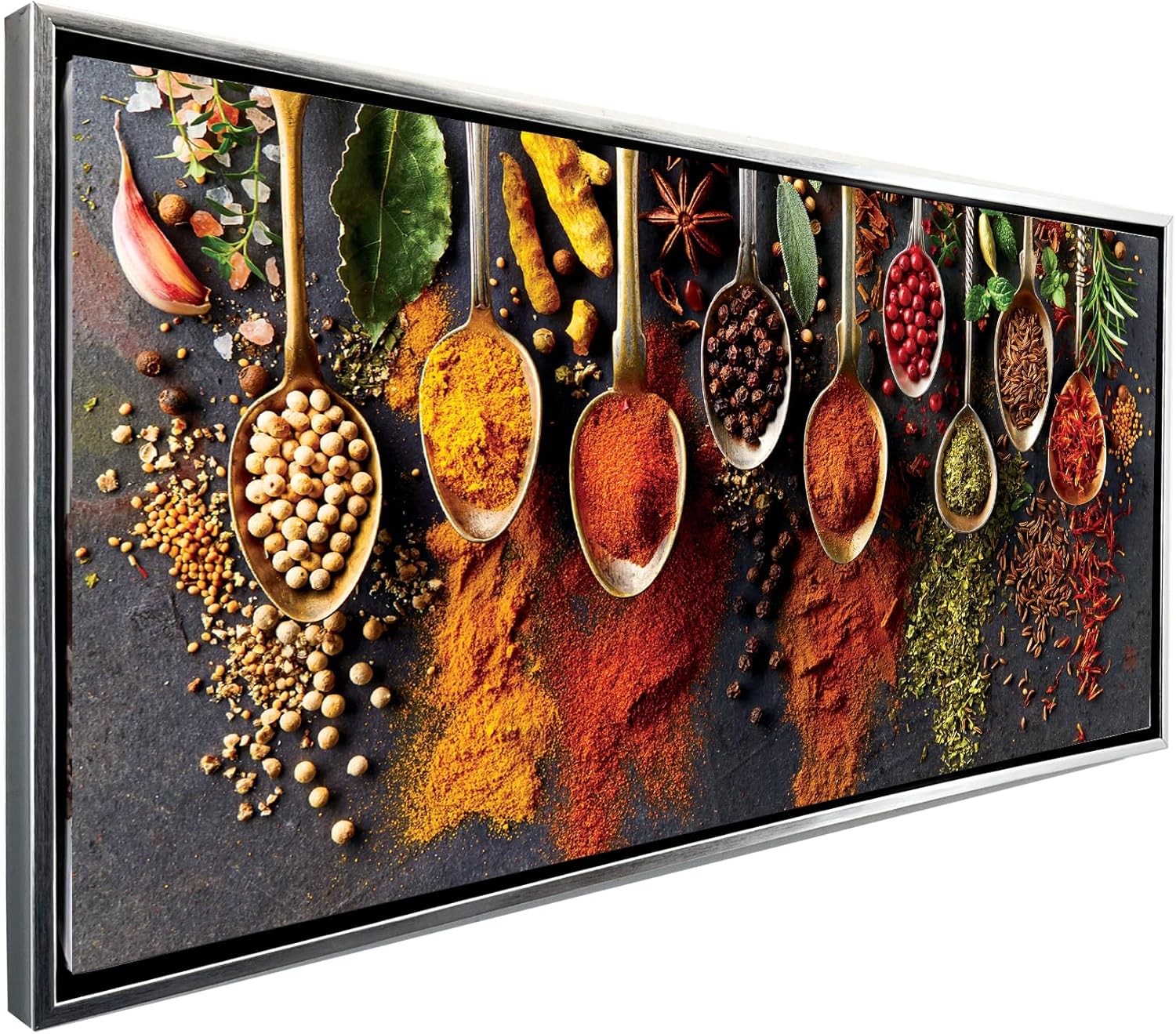 Cuadro Decorativo Para Cocina o Comedor Especias Con Marco Flotante