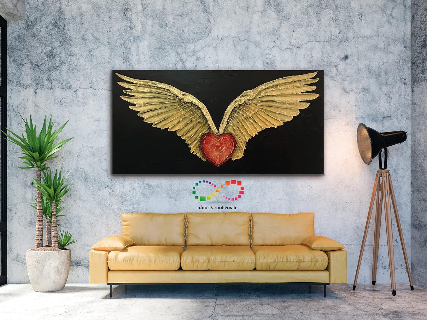 Cuadro Decorativo Figurativo Canvas Alas doradas Con Corazon - Imagen 4