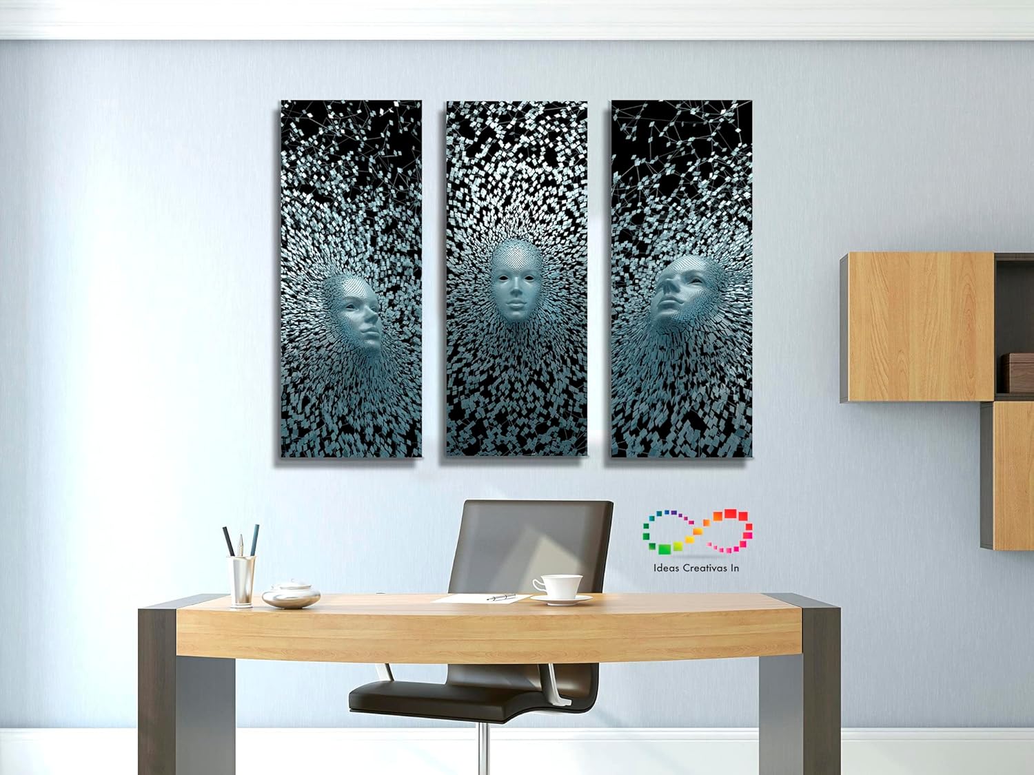 Ideas Creativas In-Set de 3 Cuadros Decorativos Modernos Canvas Rostro 3D-Minimalistas-Decoracion Recamara Sala-130 cm x 100 cm - Imagen 5