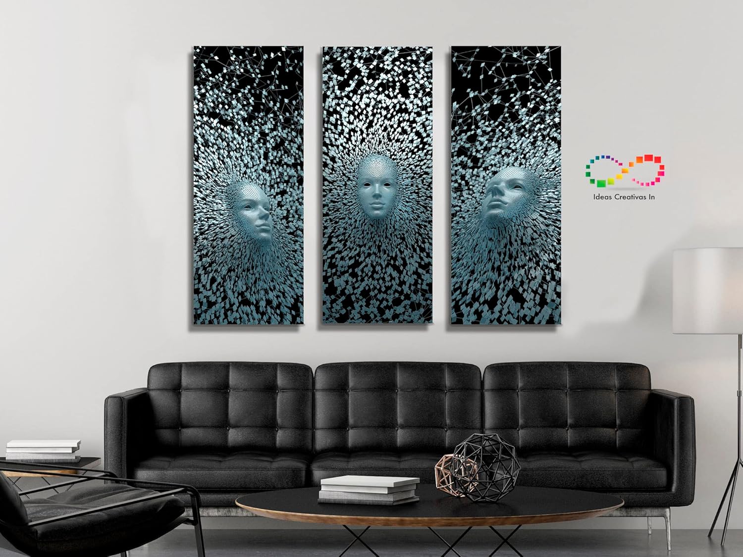 Ideas Creativas In-Set de 3 Cuadros Decorativos Modernos Canvas Rostro 3D-Minimalistas-Decoracion Recamara Sala-130 cm x 100 cm - Imagen 4