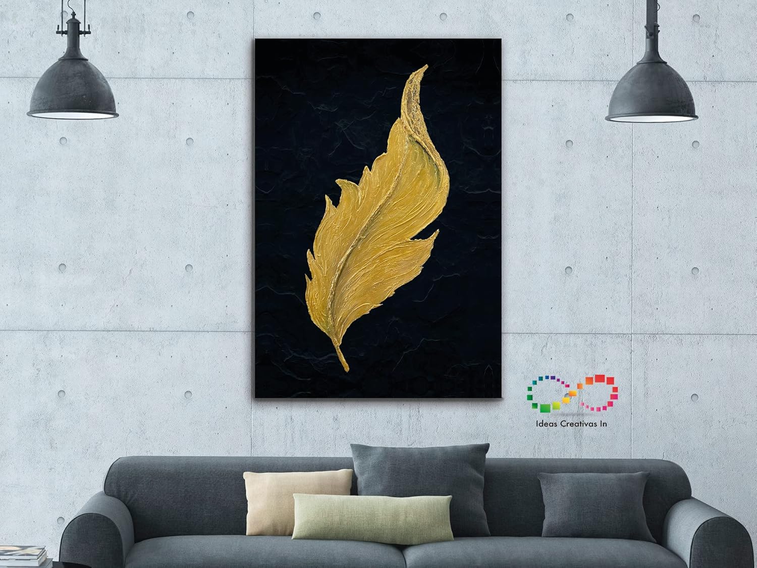 Cuadro Decorativo Canvas Para Recamara Sala o Comedor Pluma Dorada - Imagen 3