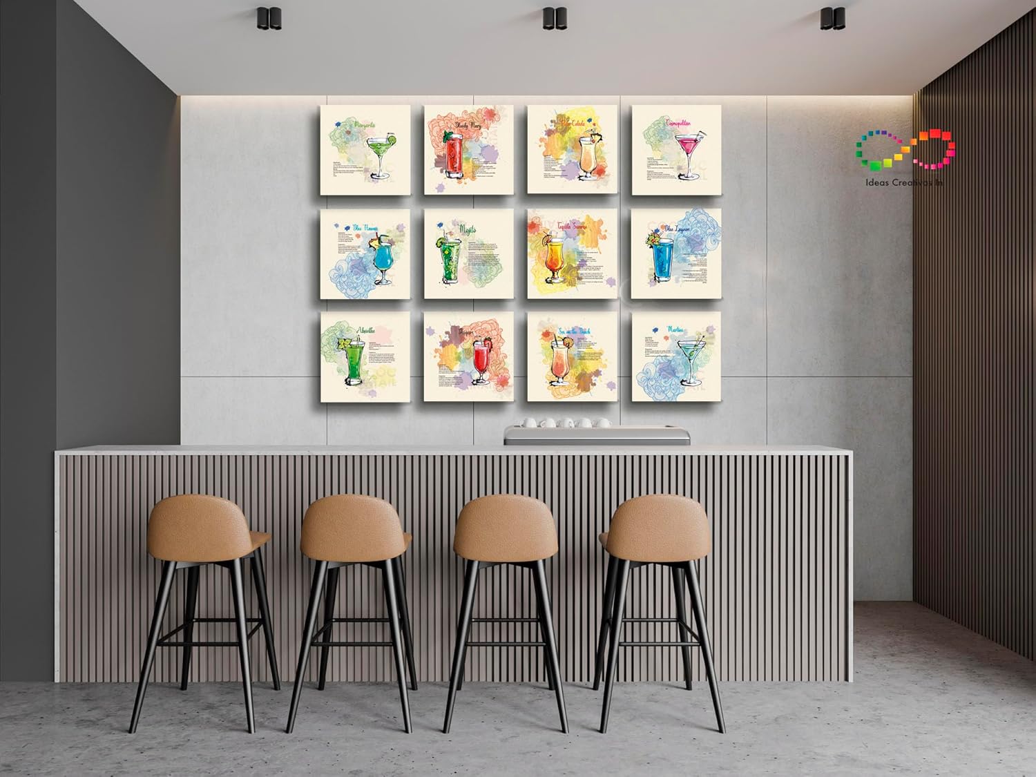 Ideas Creativas In Set de 12 Cuadro Decorativos Para Bar Los Mejores Cocteles-Recetas-Cantinas-Canvas - Imagen 6