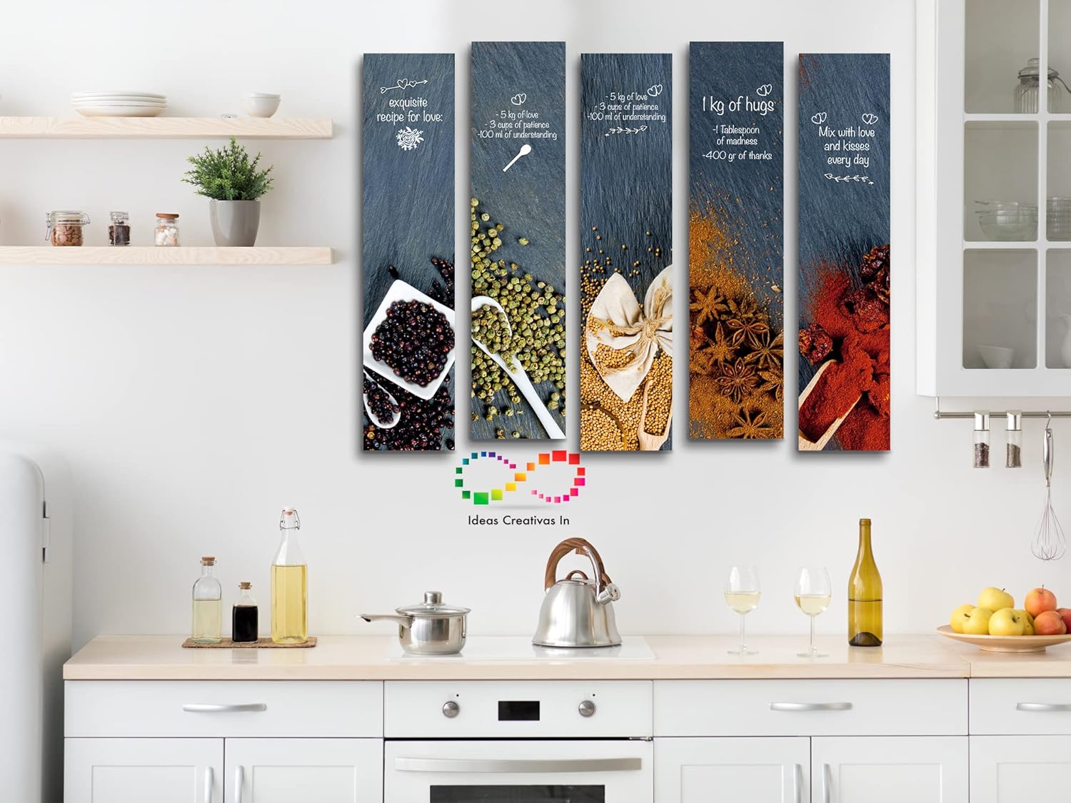 Ideas Creativas In-Set De 5 Cuadros Decorativos Para Cocina Receta de Amor- -Modernos- Especias Para Cocinas Con Frases De amor - Imagen 5