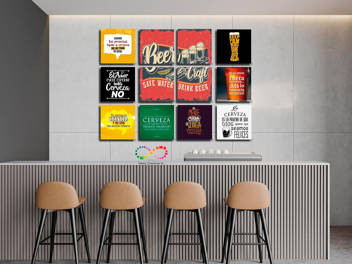 Ideas Creativas in Set de 12 Cuadros Decorativos Para Bar o Cantina Frases de Cerveza-Canvas - Imagen 4
