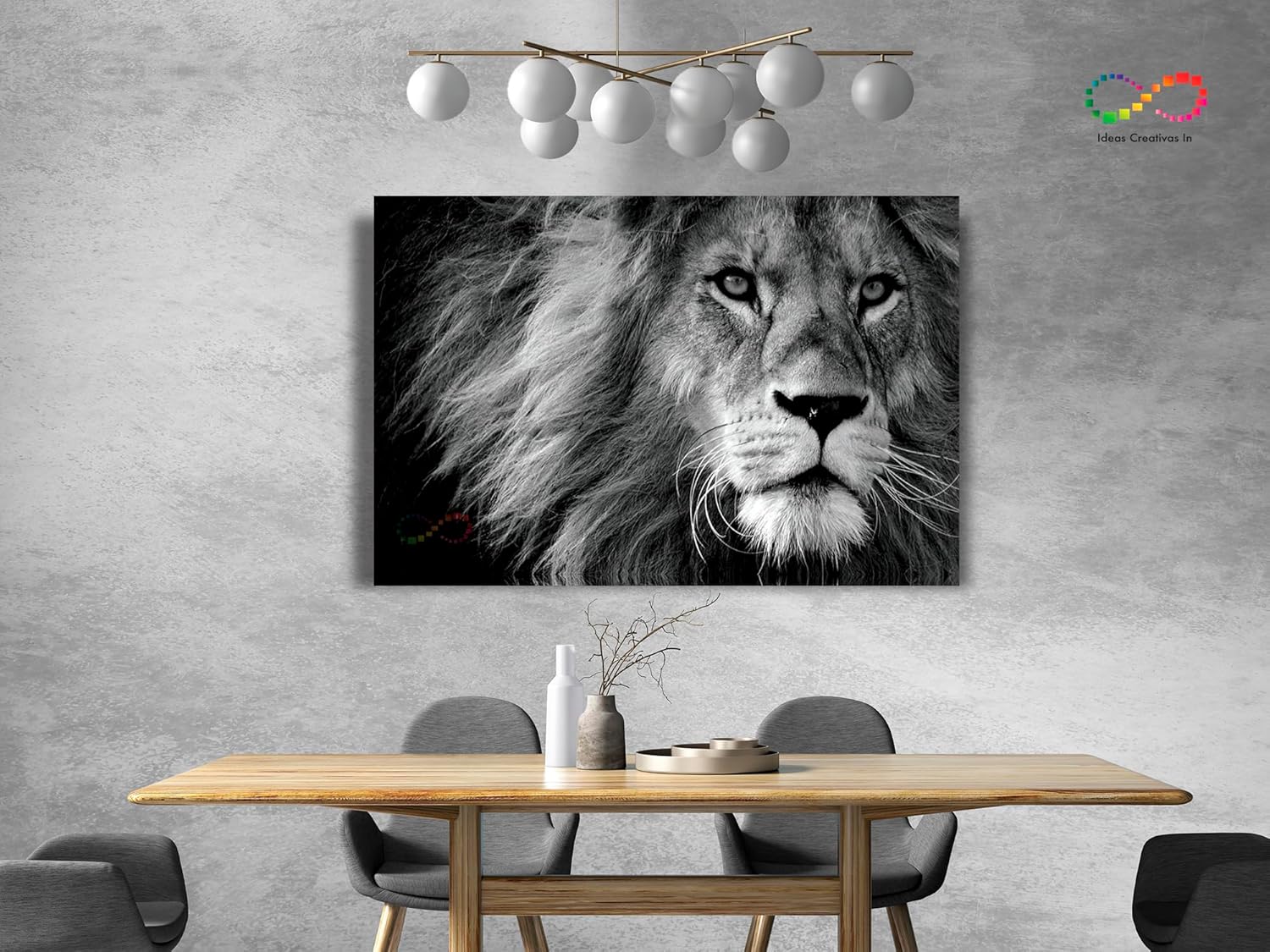 Ideas Creativas In-Cuadro decorativo moderno para sala recamara o comedor cara Leon-Blanco y Negro-Sublimacion-120 cm x 80 cm - Imagen 4