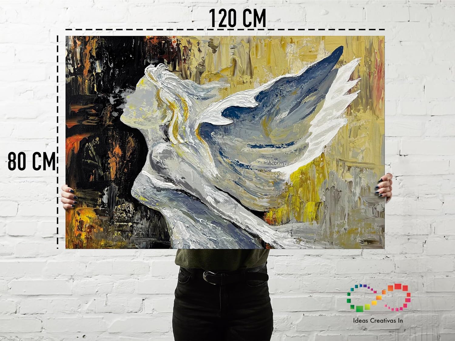 Ideas creativas In Cuadro Decorativo Canvas Para Recamara Sala o Comedor Angel Abstracto Ocre- Guardian Minimalista 120 x 80 cm - Imagen 5