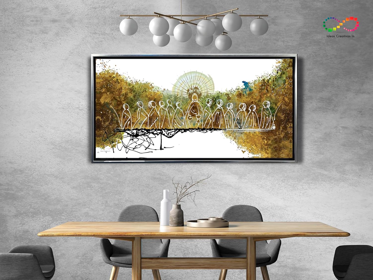 Ideas creativas in- Cuadro Decorativo Canvas Marco Flotante Para Comedor Cocina Ultima Cena Sagrada Abstracta Calidad Premium (Plata)-Textura oleo-140 x 70cm - Imagen 5