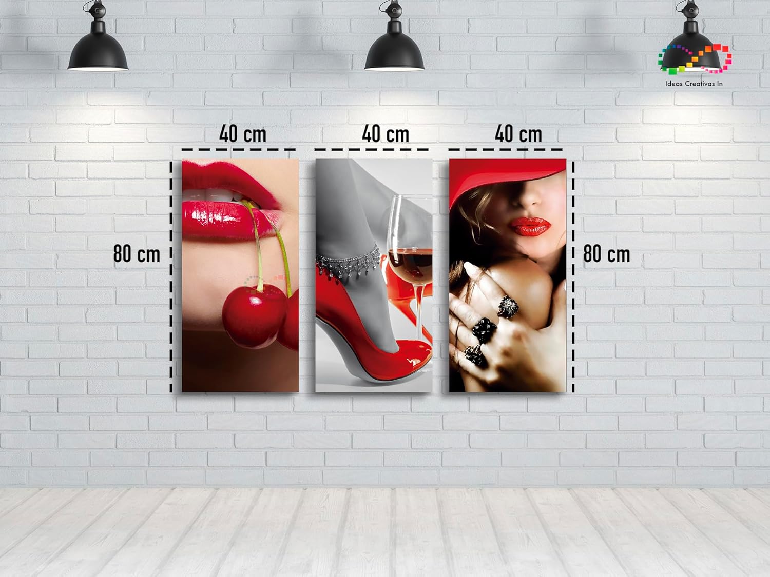Ideas creativas In-Set de 3 Cuadros Decorativos Modernos en Tela Mujer Sexy Cerezas-Labios Rojos-Para Recamara Sala-120 cm x 80 cm - Imagen 6