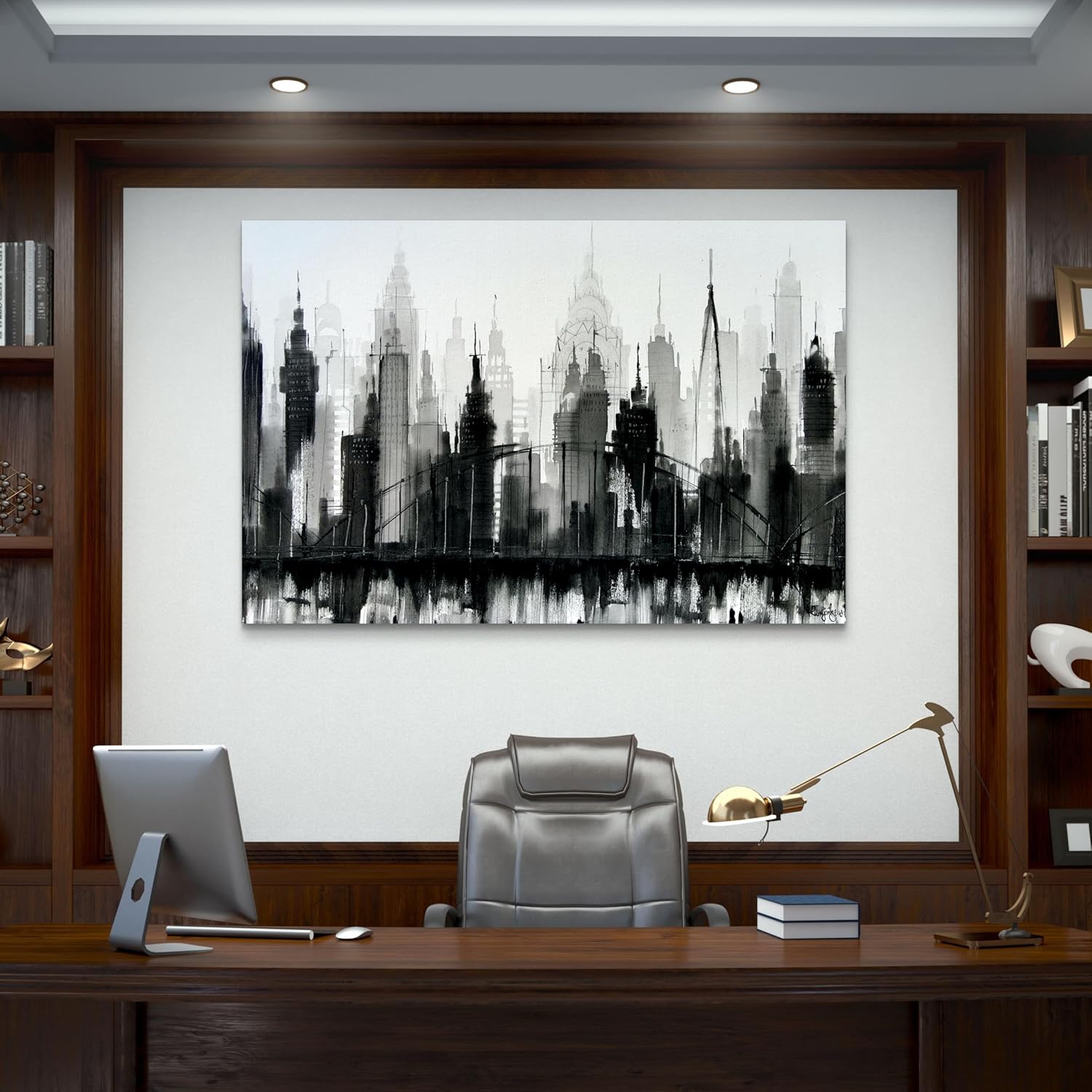 Ideas creativas In-Cuadro Decorativo Canvas Para Oficina Dormitorio Sala Estudio Ciudad Edificios Lienzo Blanco y Negro- Arquitectura- Textura Oleo- 120 x 80 - Imagen 5