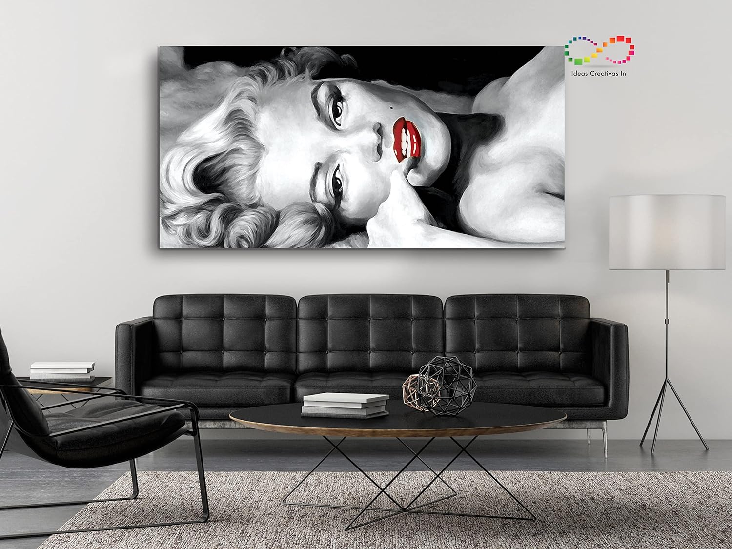 Ideas Creativas In-Cuadro decorativo moderno para sala recamara o comedor Marilyn Monroe-Blanco y Negro-140 x 70 - Imagen 2