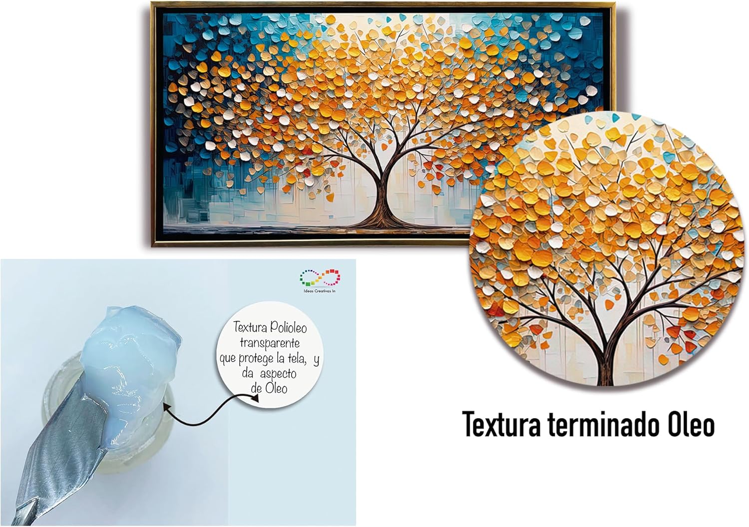 Ideas Creativas In-Cuadro Decorativo Canvas Con Marco Flotante Para Sala Recamara Oficina Arbol Real Color Ideas Creativas In 140 X 70 CM(Oro)-Textura Oleo - Imagen 6