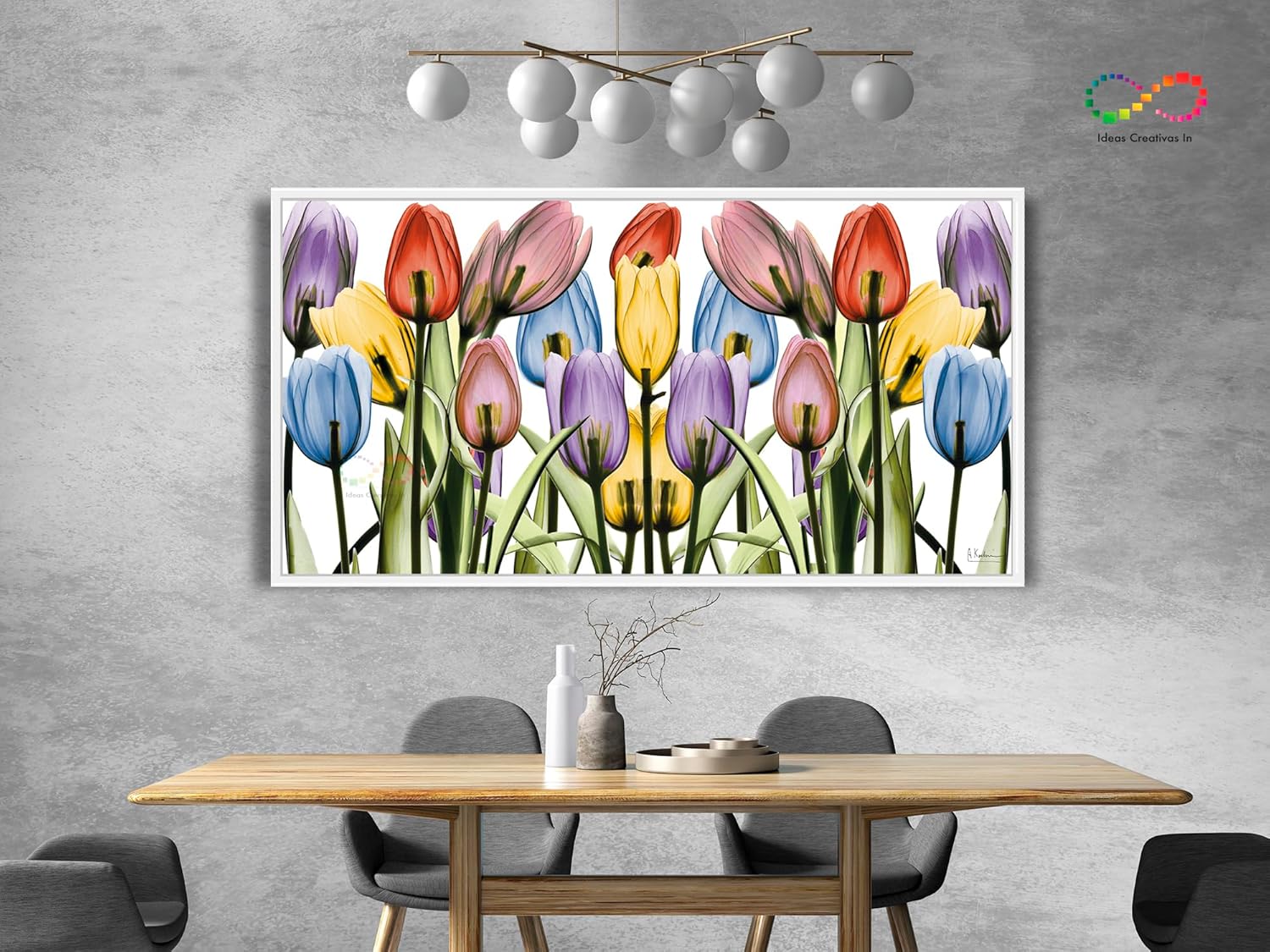 Ideas creativas In-Cuadro Decorativo Moderno Con Marco Flotante Tulipanes de Color (Blanco)- Flores-Salas-Comedor-Textura Oleo-Tela Canvas-140 x 70 cm - Imagen 7