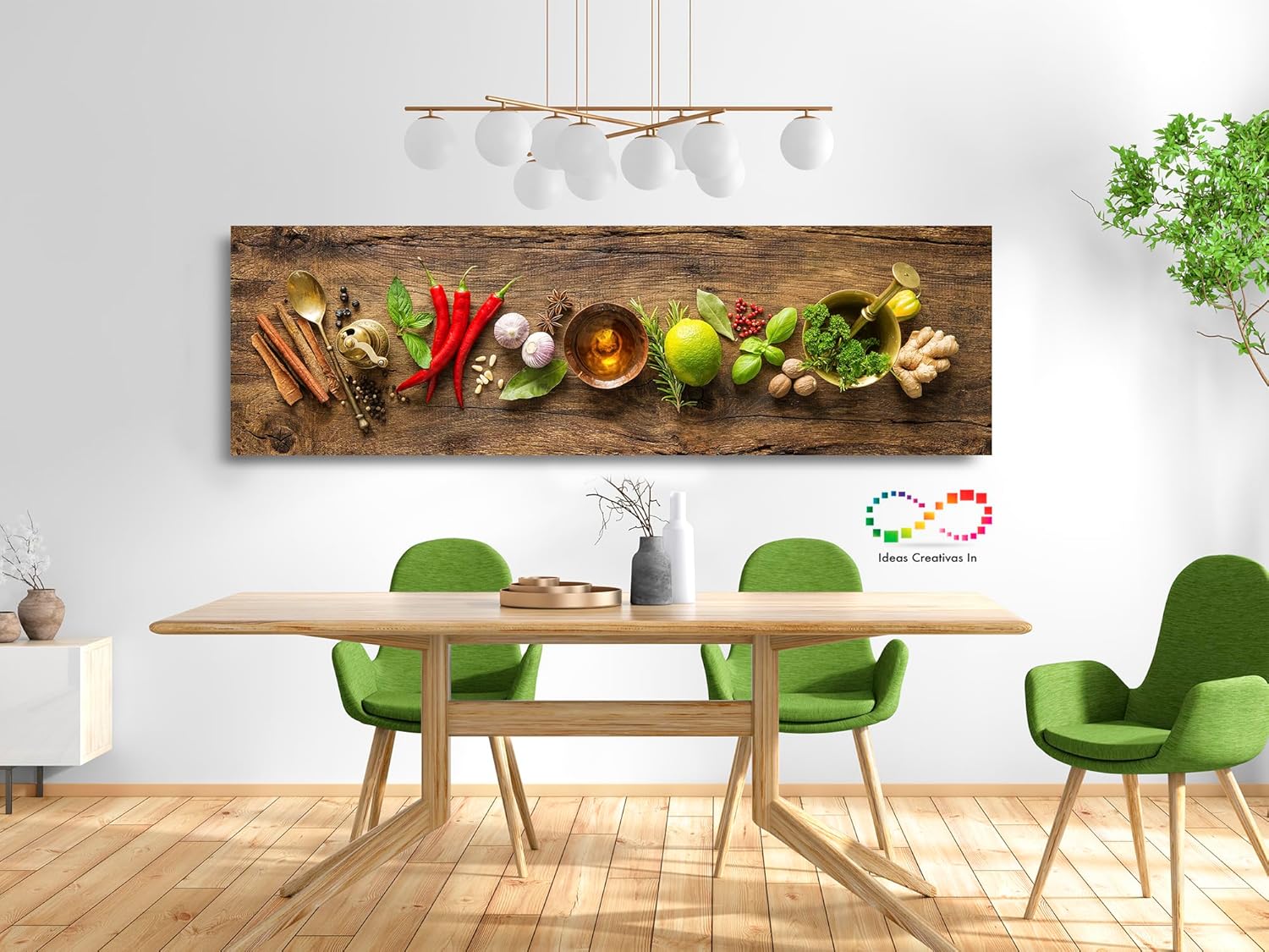 Ideas Creativas in-Cuadro Decorativo Moderno en Canvas Para Comedor o Cocina Especias Madera madera Panoramico-Decoracion Cocina Restaurante-Verduras-Utensilios-Semillas-Canvas- Listo para colgar 150 x 50 cm - Imagen 2