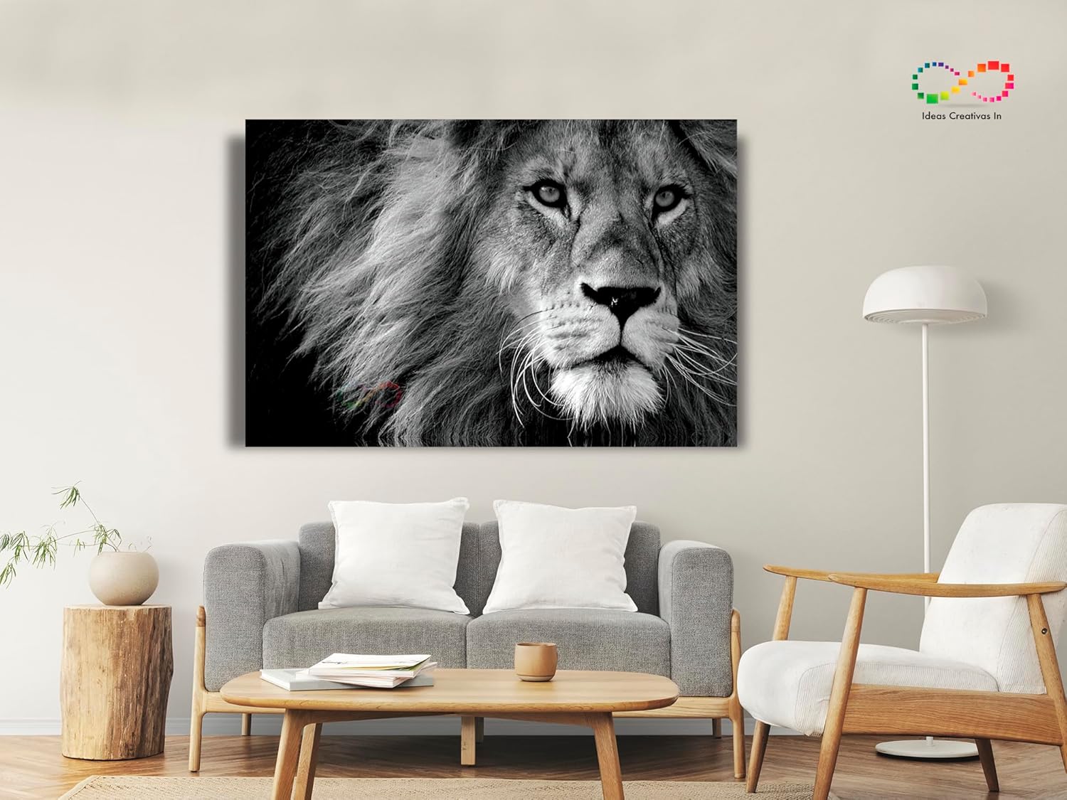 Ideas Creativas In-Cuadro decorativo moderno para sala recamara o comedor cara Leon-Blanco y Negro-Sublimacion-120 cm x 80 cm - Imagen 2