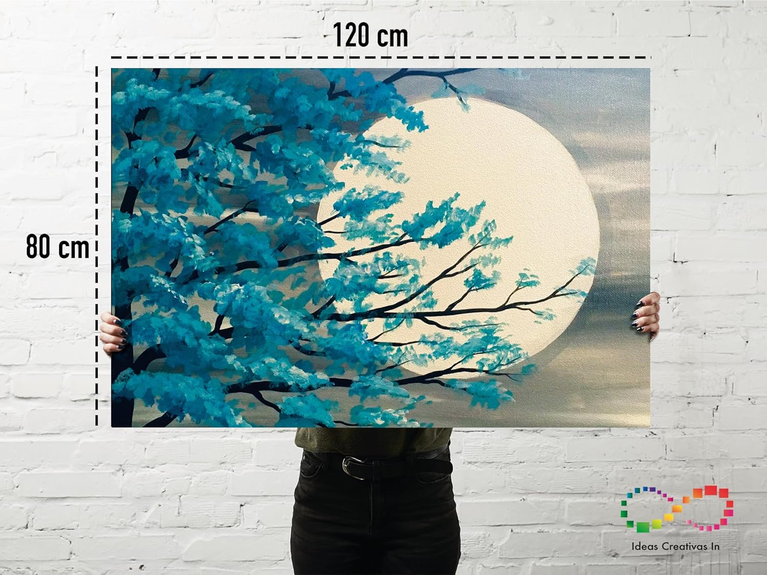 Ideas creativas In-Cuadro decorativo moderno para sala Arbol turquesa con luna-Canvas-120 x 80 cm - Imagen 6