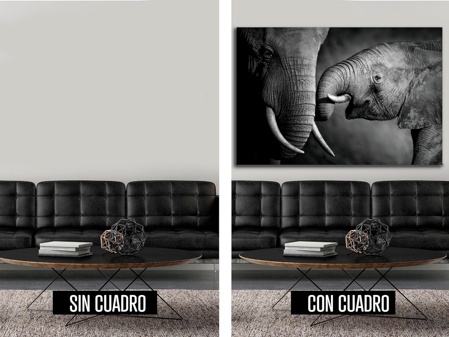 Ideas Creativas In-Cuadro Decorativo Sublimado Para Sala Recamara o Comedor Familia Elefantes Grande- Cuadro Moderno-Blanco y Negro-Blanco y Negro-150 x 100 cm - Imagen 6
