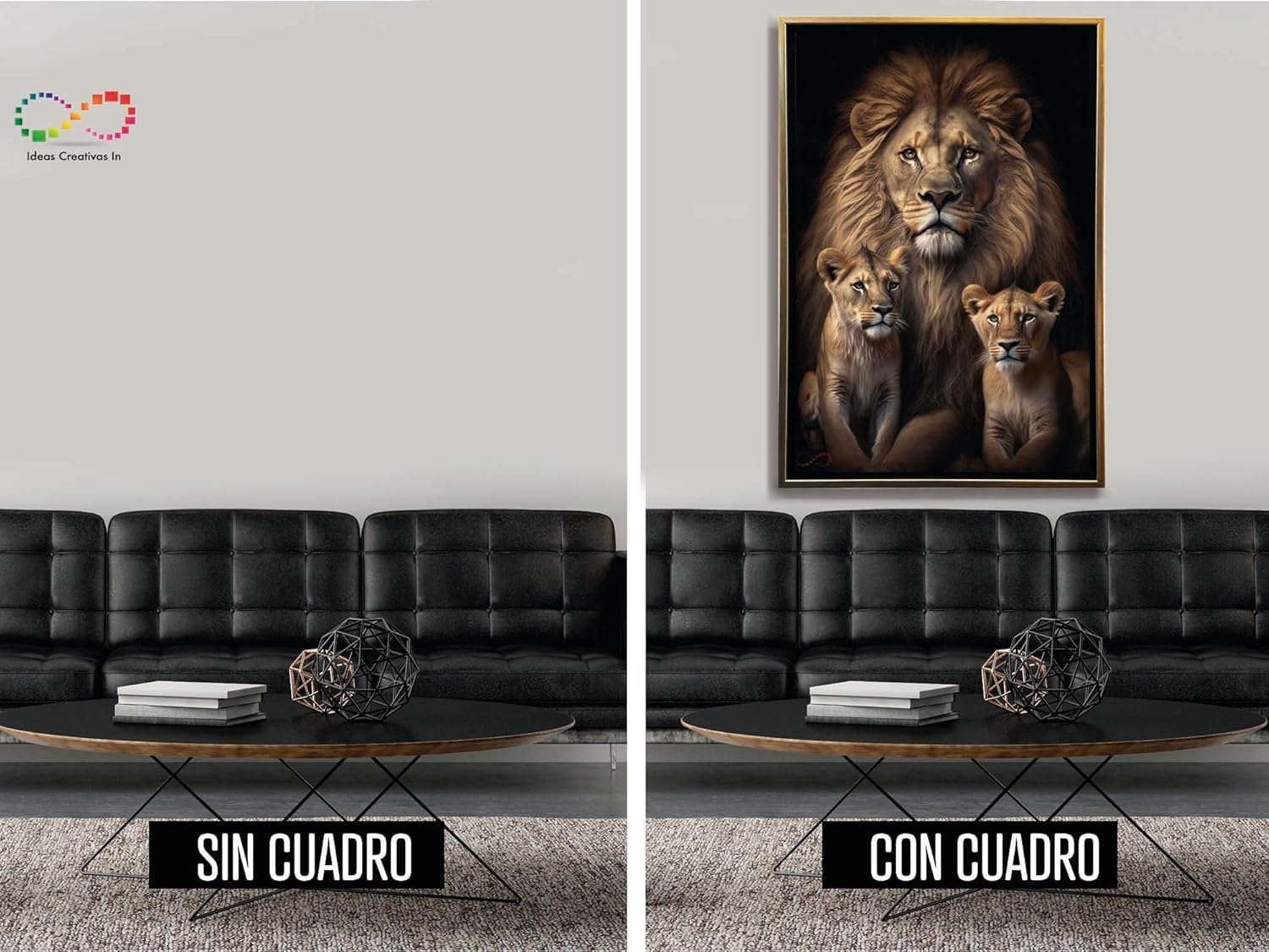 Ideas creativas In-Cuadro Decorativo Moderno Con Marco Oro Para Sala Recamara Oficina o Comedor Rey Leon y Cachorros-Decoracion Vertical-80 x 120 cm - Imagen 7