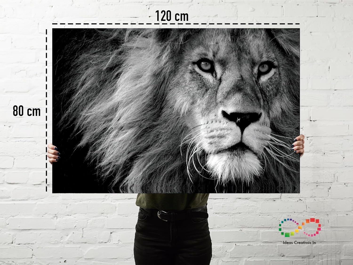 Ideas Creativas In-Cuadro decorativo moderno para sala recamara o comedor cara Leon-Blanco y Negro-Sublimacion-120 cm x 80 cm - Imagen 6