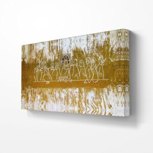Ideas Creativas In-Cuadro Decorativo Abstracto Canvas- Ultima Cena Sagrada Tonos Dorados-...