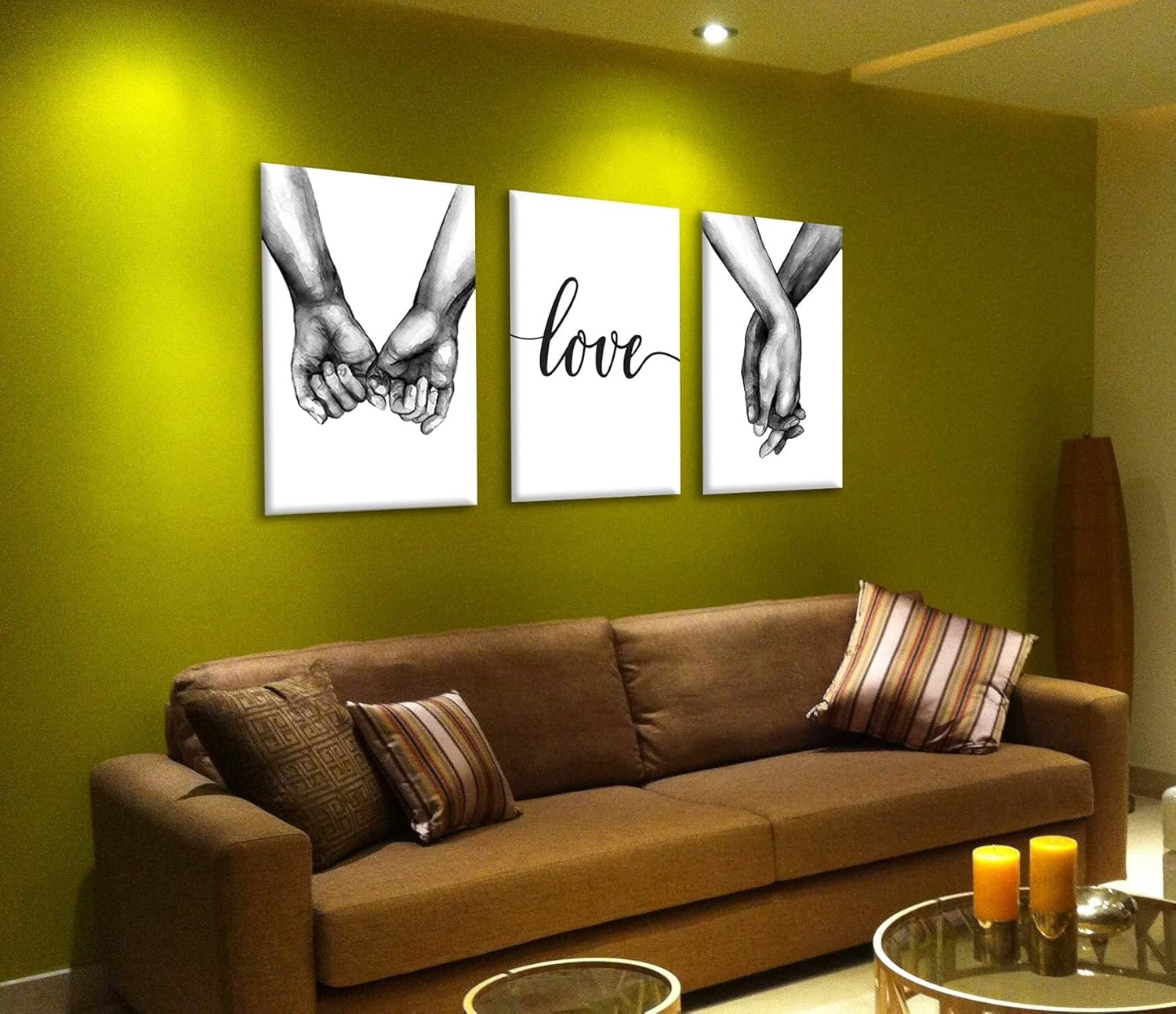 Set de 3 cuadros decorativos para sala recamara o comedor manos love-Tela Canvas-Textura Oleo- 130 x 60 cm - Imagen 2