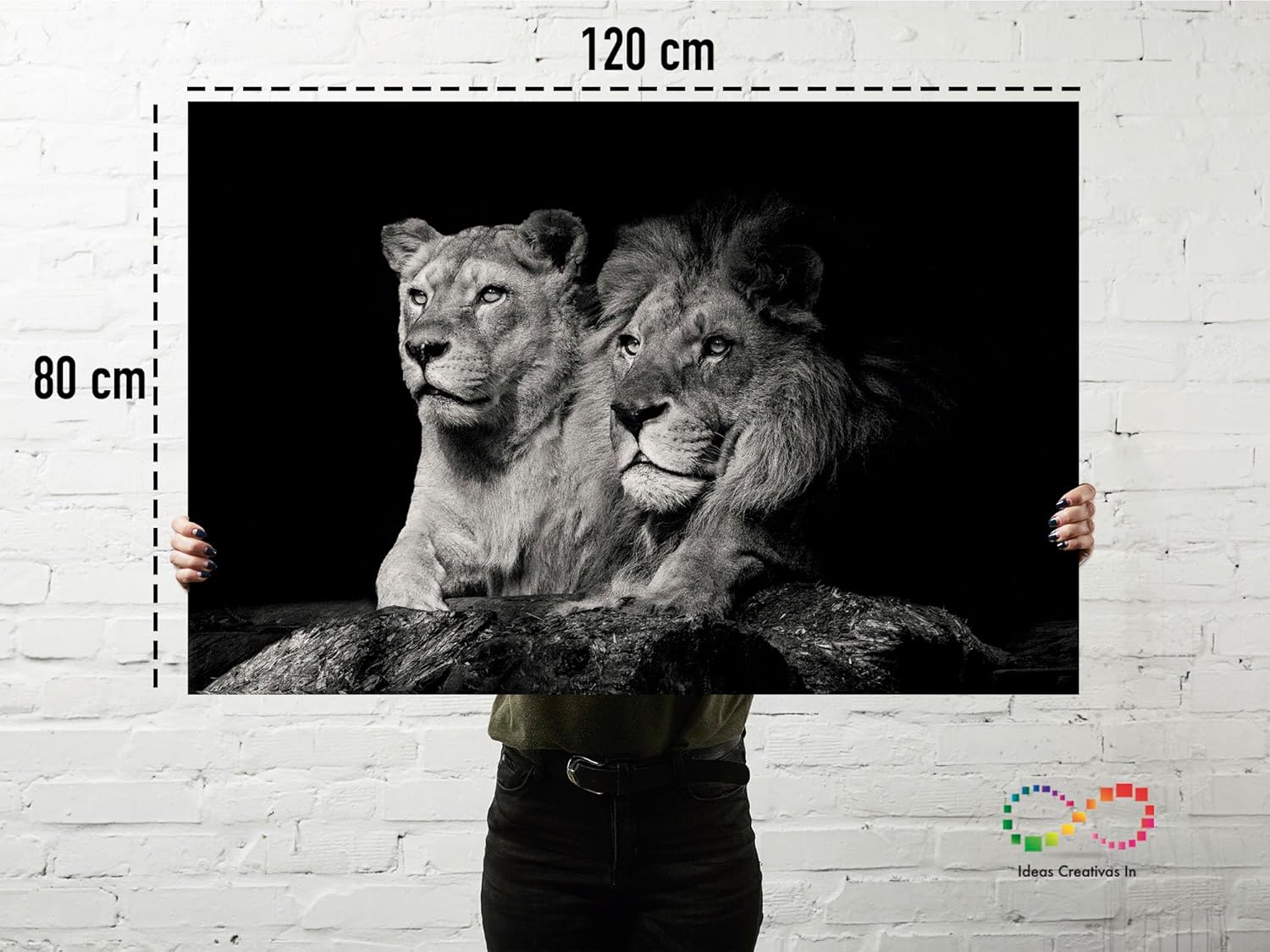 Ideas Creativas in-Cuadro decorativo moderno para sala recamara o comedor pareja leon-Blanco y Negro-Canvas-120 cm x 80 cm - Imagen 6