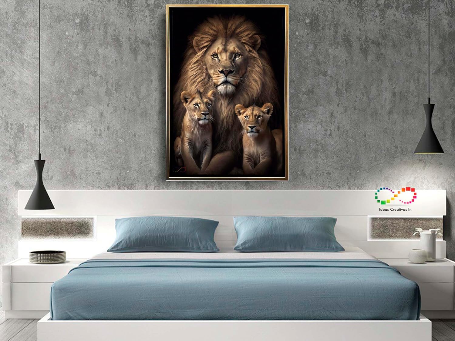 Ideas creativas In-Cuadro Decorativo Moderno Con Marco Oro Para Sala Recamara Oficina o Comedor Rey Leon y Cachorros-Decoracion Vertical-80 x 120 cm - Imagen 5