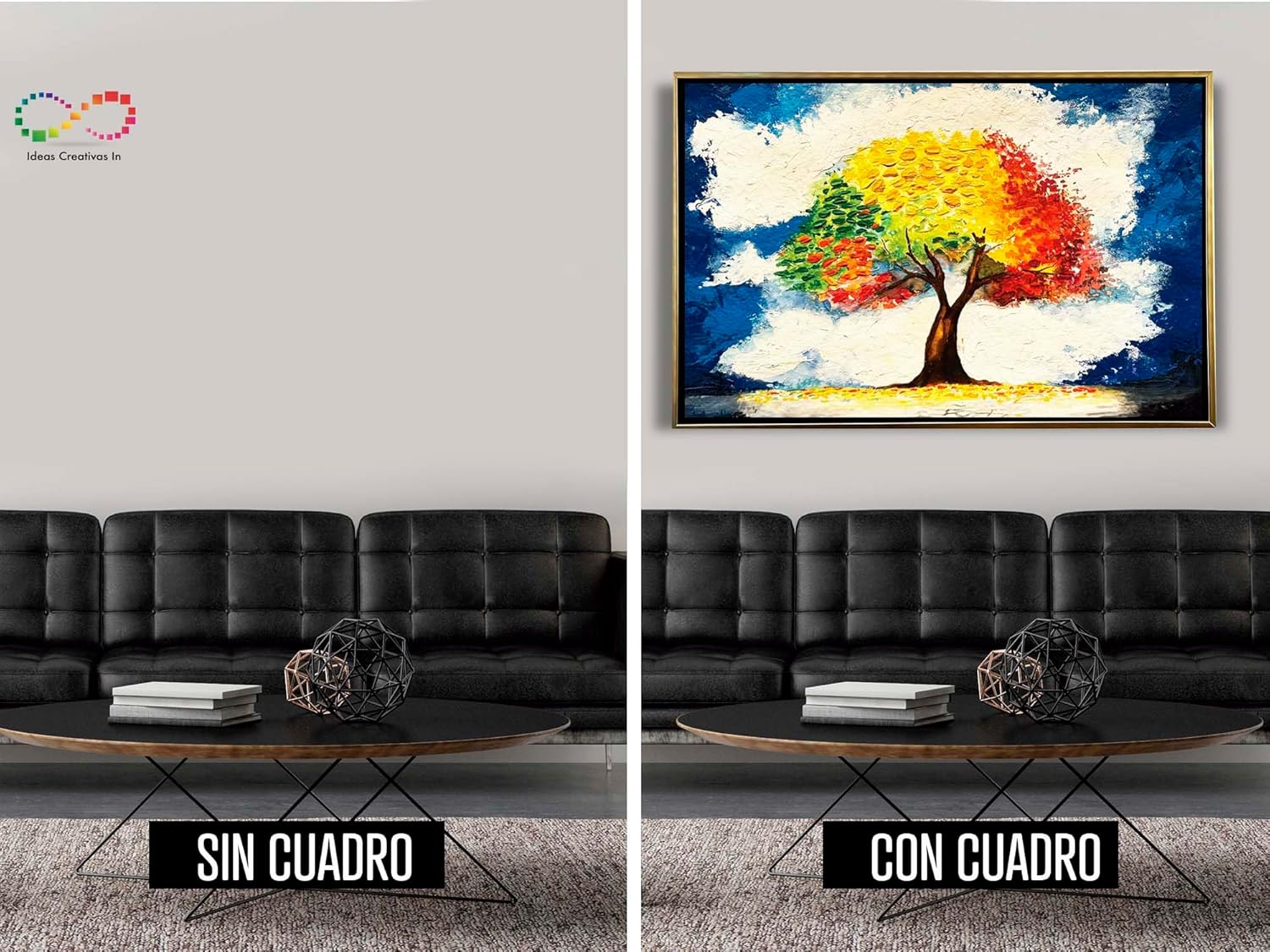 Ideas creativas in-Cuadro Decorativo Moderno Con Marco Flotante Para Sala Recamara Oficina Arbol De La Vida Ideas Creativas In (Oro) Txtura Oleo-120 x 80 cm - Imagen 6
