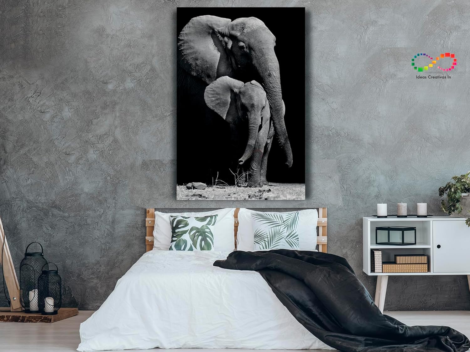 Cuadro Decorativo Moderno Para Sala Recamara o Comedor Elefante Protector-Decoracion-Canvas- Elefantes Mama y Elefantito Blanco y Negro-Ideas Creativas In - Imagen 5