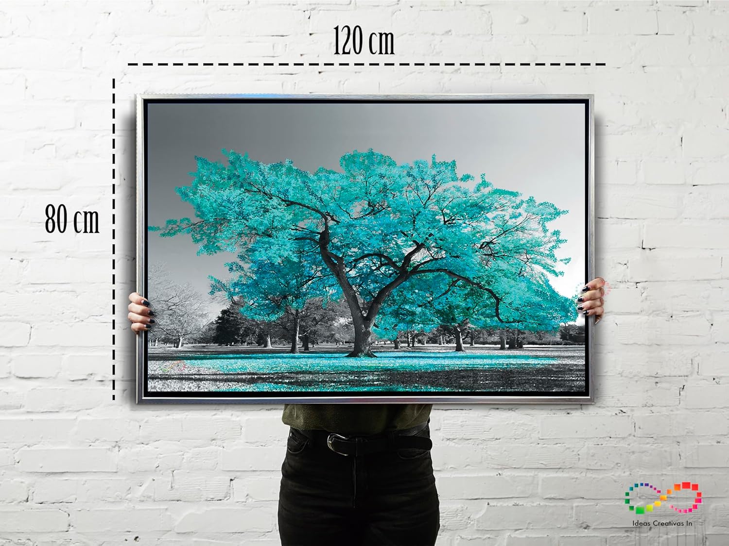 Ideas Creativas In-Cuadro Decorativo Moderno Para Sala Arbol Turquesa Con Marco Flotante Plata- 120 x 80 cm - Imagen 6