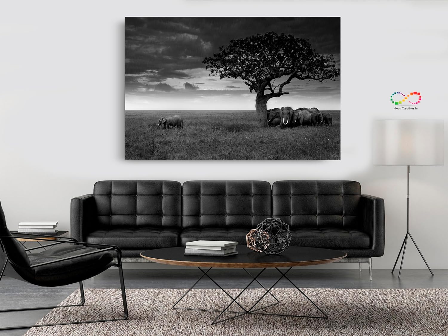 Ideas Creativas In - Elefantes En La Lluvia - Canvas Moderno - Elefantes Blanco Y Negro - Paisaje - Decorativo Para Sala O Recamara - Imagen 2