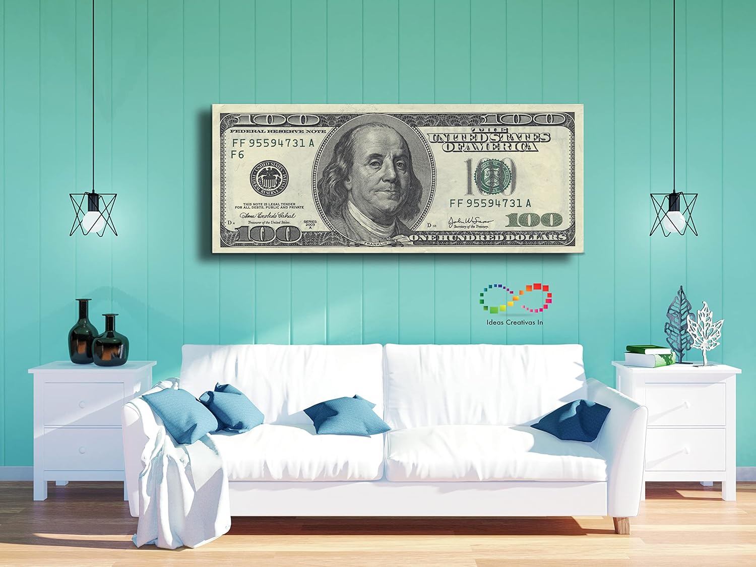 Cuadro Decorativo Sublimado en Tela Billete Verde - Imagen 6