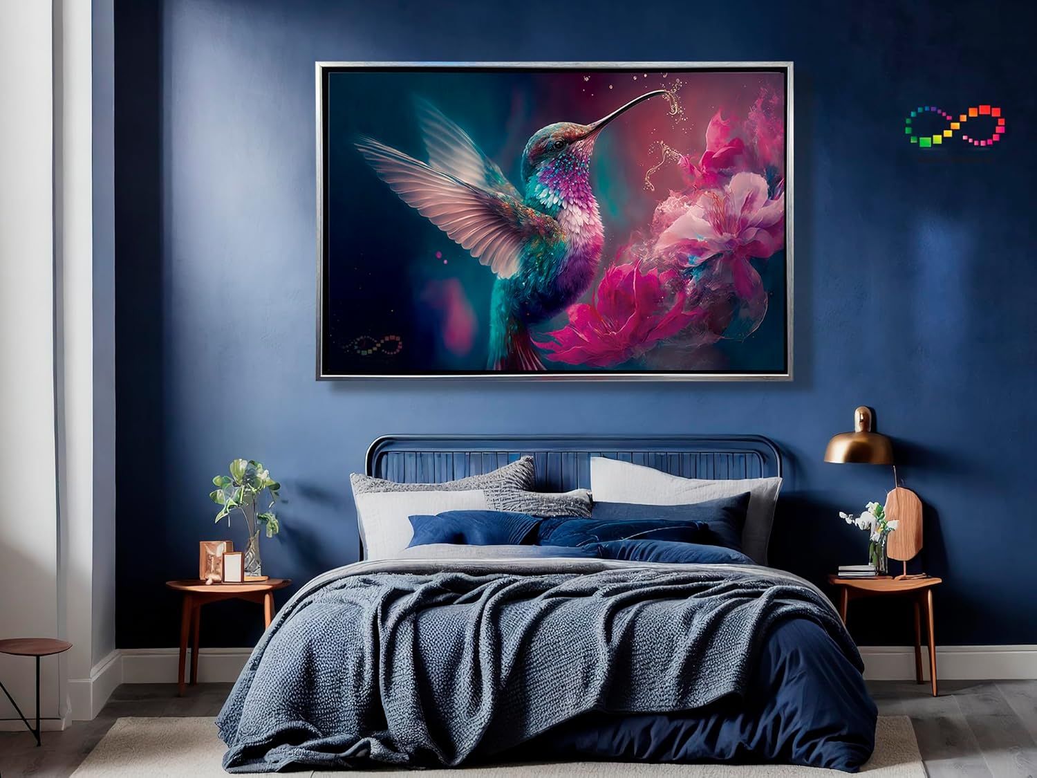 Ideas Creativas In-Cuadro Decorativo Moderno Con Marco Flotante Colibri Magico Volando Flores- Tipo Galeria-120 cm x 80 cm (plata) (copia) - Imagen 6