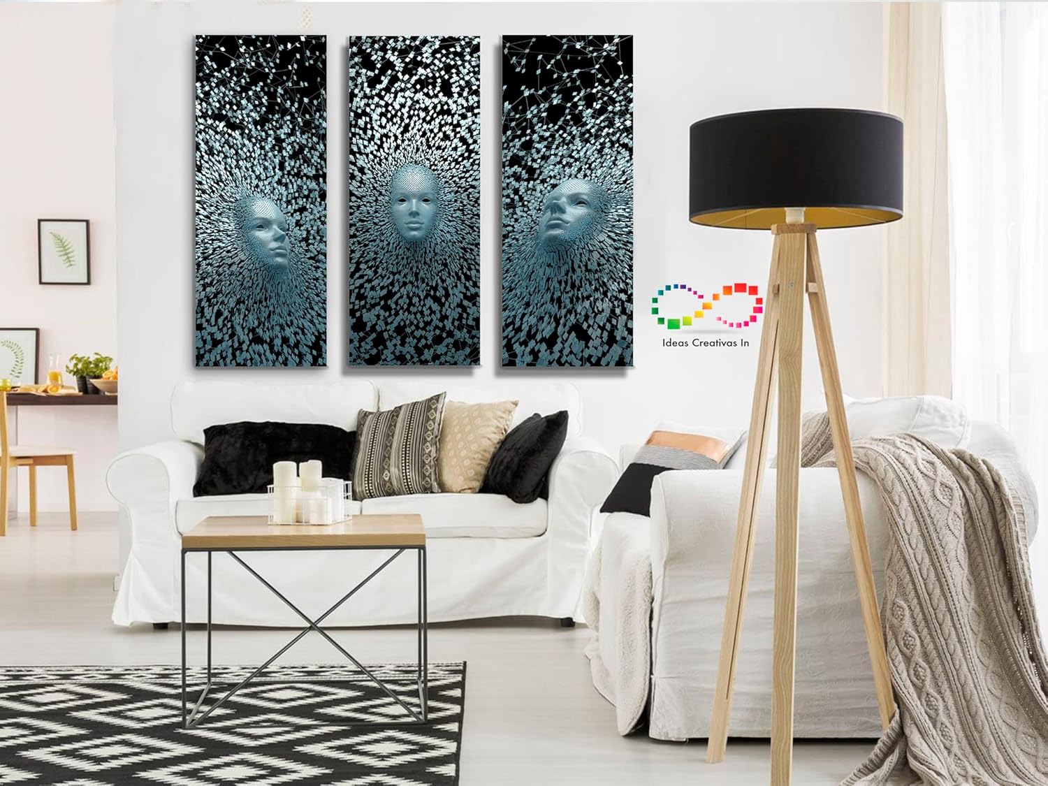 Ideas Creativas In-Set de 3 Cuadros Decorativos Modernos Canvas Rostro 3D-Minimalistas-Decoracion Recamara Sala-130 cm x 100 cm - Imagen 2