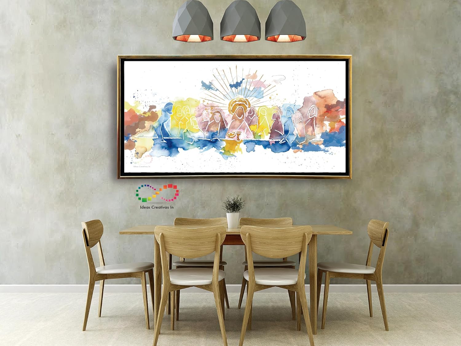 Ideas creativas in-Cuadro Decorativo Canvas Marco Flotante Para Comedor Cocina Ultima Cena Abstracta Acuarela Calidad Premium-Moderno-140 x 70 cm -Oro - Imagen 8