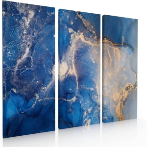 Set de 3 cuadros decorativos para sala Abstracto azul oro-Cuadros Modernos Minimalistas-Decoracion...