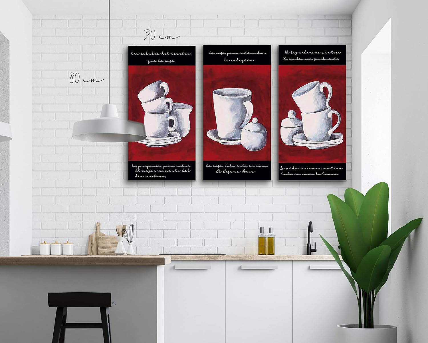 Set de 3 cuadros decorativos para cocina o comedor tazas rojas - Imagen 4