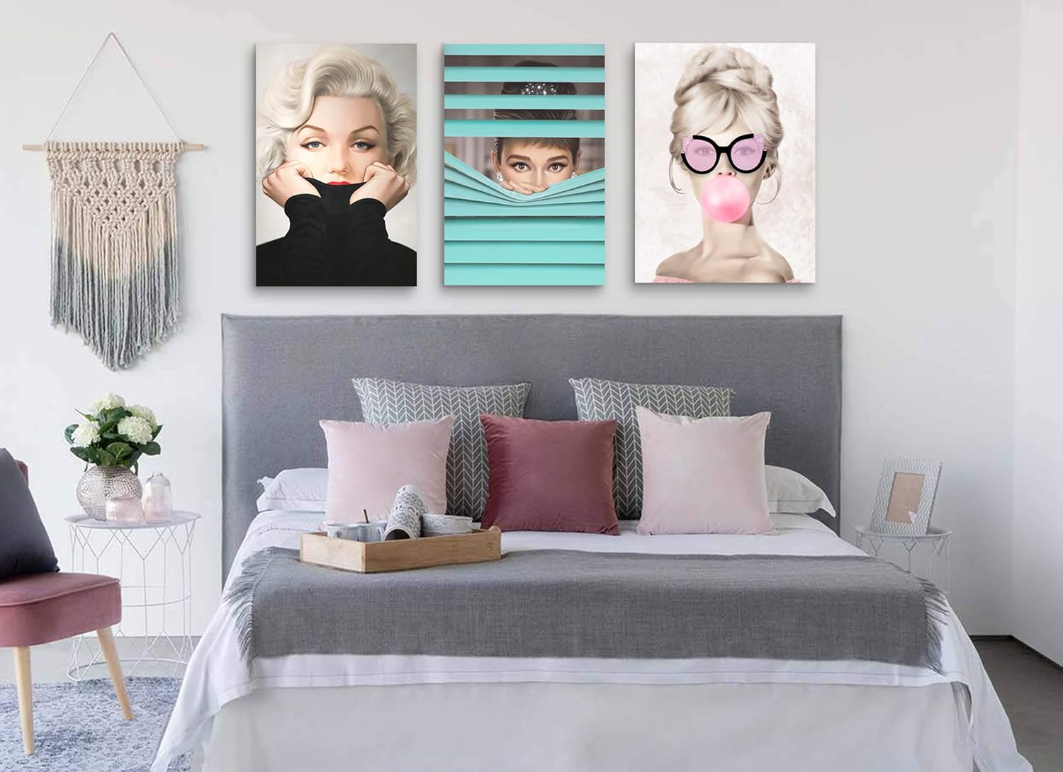 Ideas Creativas In | Set de 3 Cuadros sublimados en tela | Marilyn Monroe y Audrey Hepburn Brigitte Bardot| Estilo Moderno| Decoración en Tela Canvas| Cuadro para Sala Recamara Oficina Comedor | Listo para Colgar Tipo Galería - Imagen 2