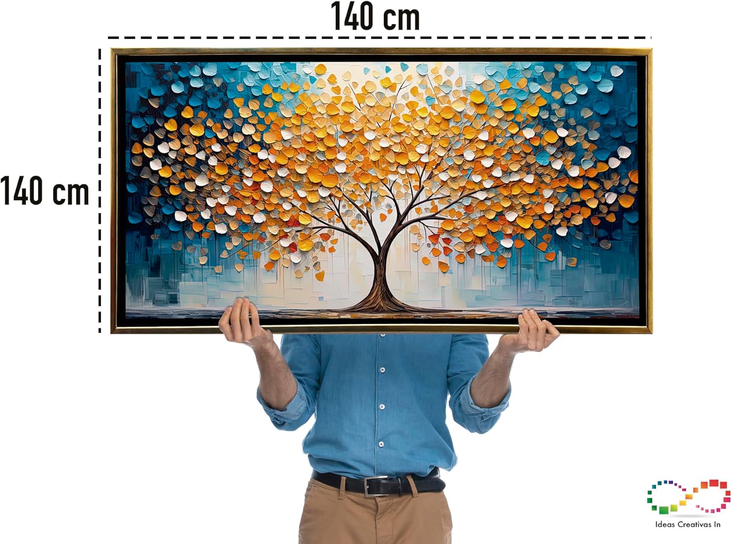 Ideas Creativas In-Cuadro Decorativo Canvas Con Marco Flotante Para Sala Recamara Oficina Arbol Real Color Ideas Creativas In 140 X 70 CM(Oro)-Textura Oleo - Imagen 7