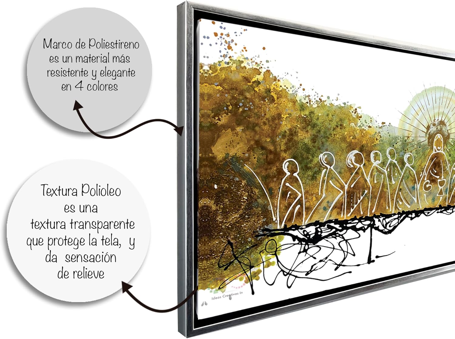 Ideas creativas in- Cuadro Decorativo Canvas Marco Flotante Para Comedor Cocina Ultima Cena Sagrada Abstracta Calidad Premium (Plata)-Textura oleo-140 x 70cm - Imagen 3
