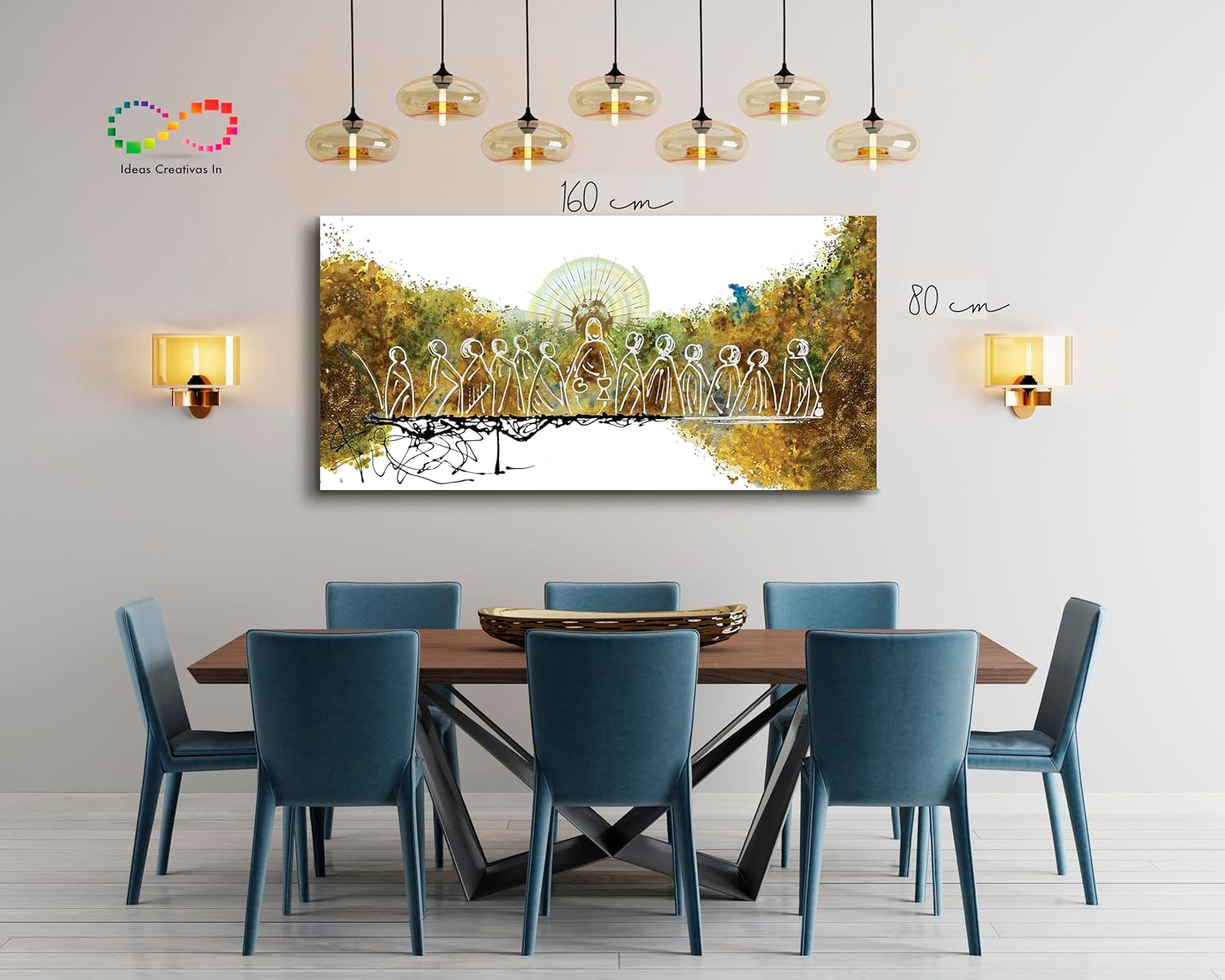 Ideas Creativas In | Cuadro Decorativo Canvas | Cena Sagrada Abstracta Moderna Tonos Ocre | Ultima Cena Sagrada | Diferentes Medidas | Decoración | Cuadro para Comedor | Cocina | Listo para Colgar | Tipo Galería 140 cm x 70 cm - Imagen 2